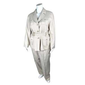 Danillo Women Vintage Beige Belted Safari Style Pant Suit 20W